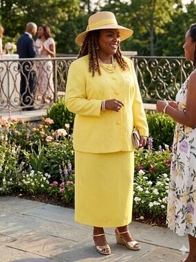 Elegant Pale Yellow Skirt Set with Embroidered Jacket